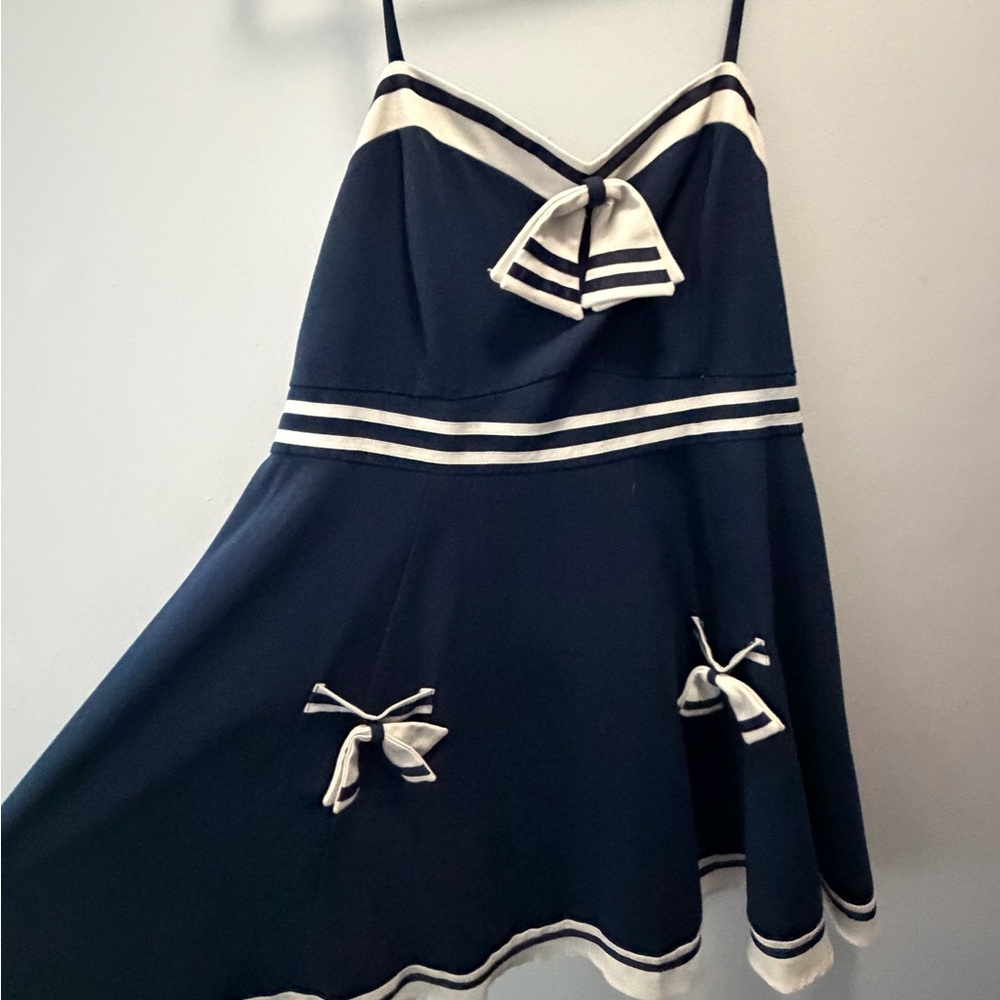 Navy and White Sailor Dress with Bow Accents
